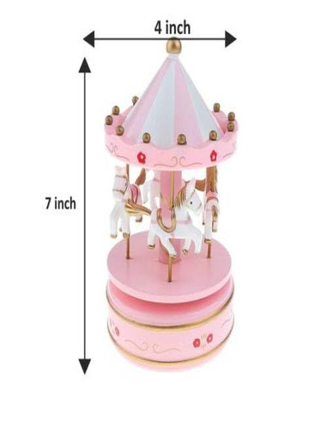 OM KRAFT Cake Topper Carousel Horse Music Box - Rotating Musical Merry Go Round Toy for Kids & Home Décor | Elegant Birthday Gift, Anniversary & Christmas Present (Pink & White) - Image 3